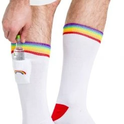 Tipsy Elves White Rainbow Socks With Pocket - Men's Cut