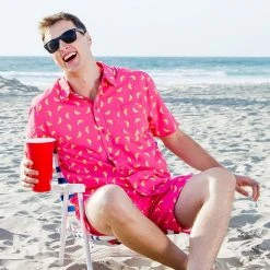 Tipsy Elves Spring Men's Pink Banana Hawaiian Shirt