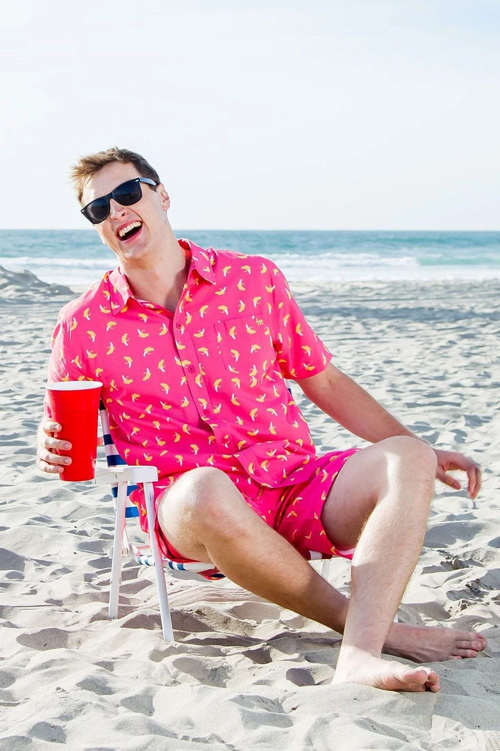 Tipsy Elves Spring Men's Pink Banana Hawaiian Shirt 4 Tipsy Elves Spring Men's Pink Banana Hawaiian Shirt