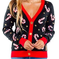 Tipsy Elves Women's Sequin Candy Cane Cardigan