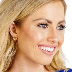 Tipsy Elves Gold Gift Bow Post Earrings