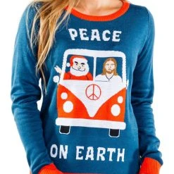 Tipsy Elves Women's Peace On Earth Ugly Christmas Sweater