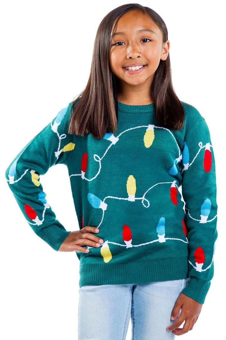 Tipsy Elves Boy's / Girl's Green Christmas Lights Ugly Christmas Sweater Kids & Baby 3 Tipsy Elves Boy's / Girl's Green Christmas Lights Ugly Christmas Sweater Kids & Baby