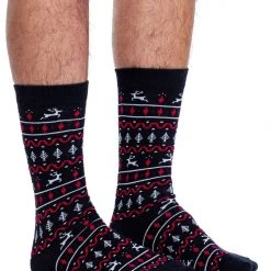 Tipsy Elves Men's Red And Black Fair Isle Socks