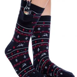 Tipsy Elves Men's Black Fair Isle Socks With Pocket