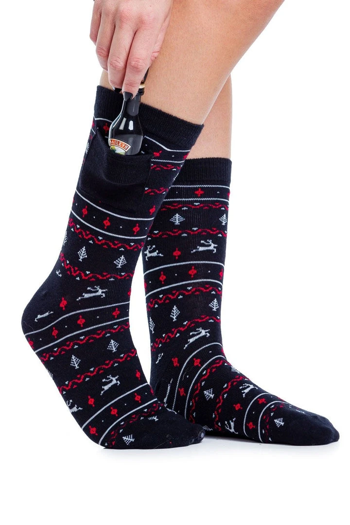 Tipsy Elves Men's Black Fair Isle Socks With Pocket 3 Tipsy Elves Men's Black Fair Isle Socks With Pocket