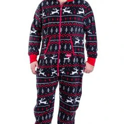 Tipsy Elves Men's Black And Red Fair Isle Big And Tall Jumpsuit