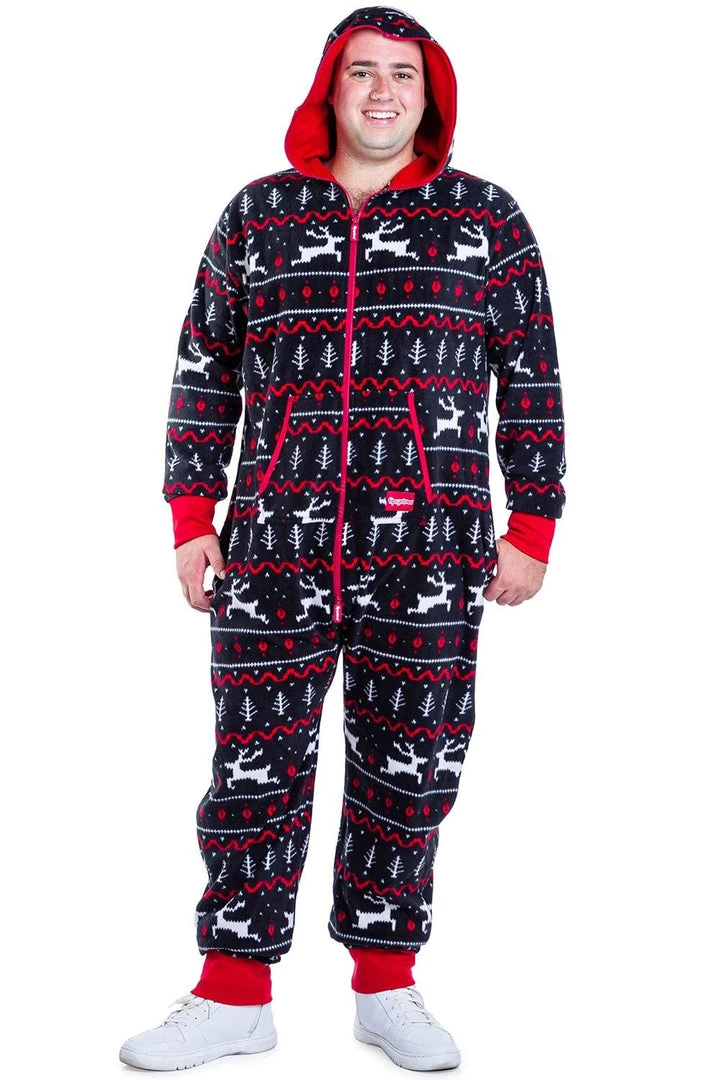 Tipsy Elves Men's Black And Red Fair Isle Big And Tall Jumpsuit 3 Tipsy Elves Men's Black And Red Fair Isle Big And Tall Jumpsuit