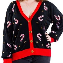 Tipsy Elves Women's Sequin Candy Cane Cardigan
