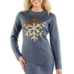 Tipsy Elves Women's Sequined Snowflake Sweater Dress