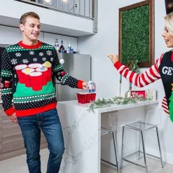Tipsy Elves Men's Cheer Pong Game Ugly Christmas Sweater