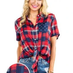 Tipsy Elves Women's Country Girl Tie-Front Shirt