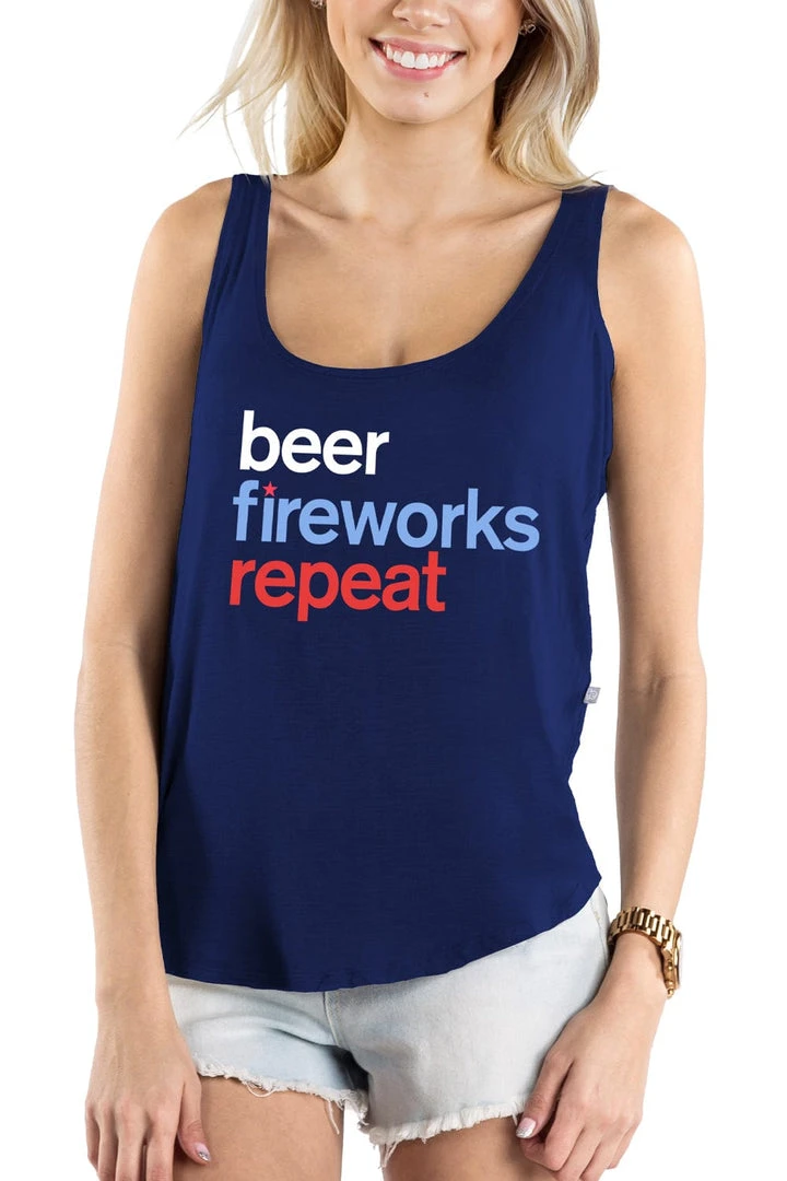 Tipsy Elves Women's Beer Fireworks Repeat Tank Top 3 Tipsy Elves Women's Beer Fireworks Repeat Tank Top