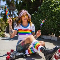 Tipsy Elves White Rainbow Socks - Women's Cut