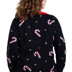 Tipsy Elves Women's Sequin Candy Cane Plus Size Cardigan