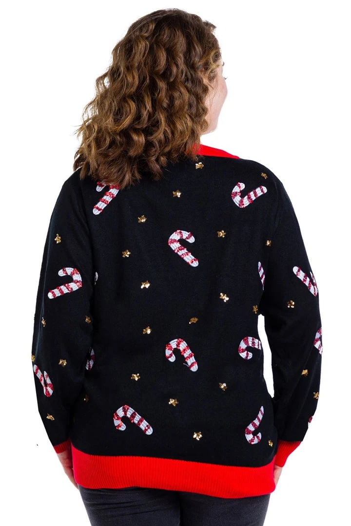Tipsy Elves Women's Sequin Candy Cane Plus Size Cardigan 4 Tipsy Elves Women's Sequin Candy Cane Plus Size Cardigan