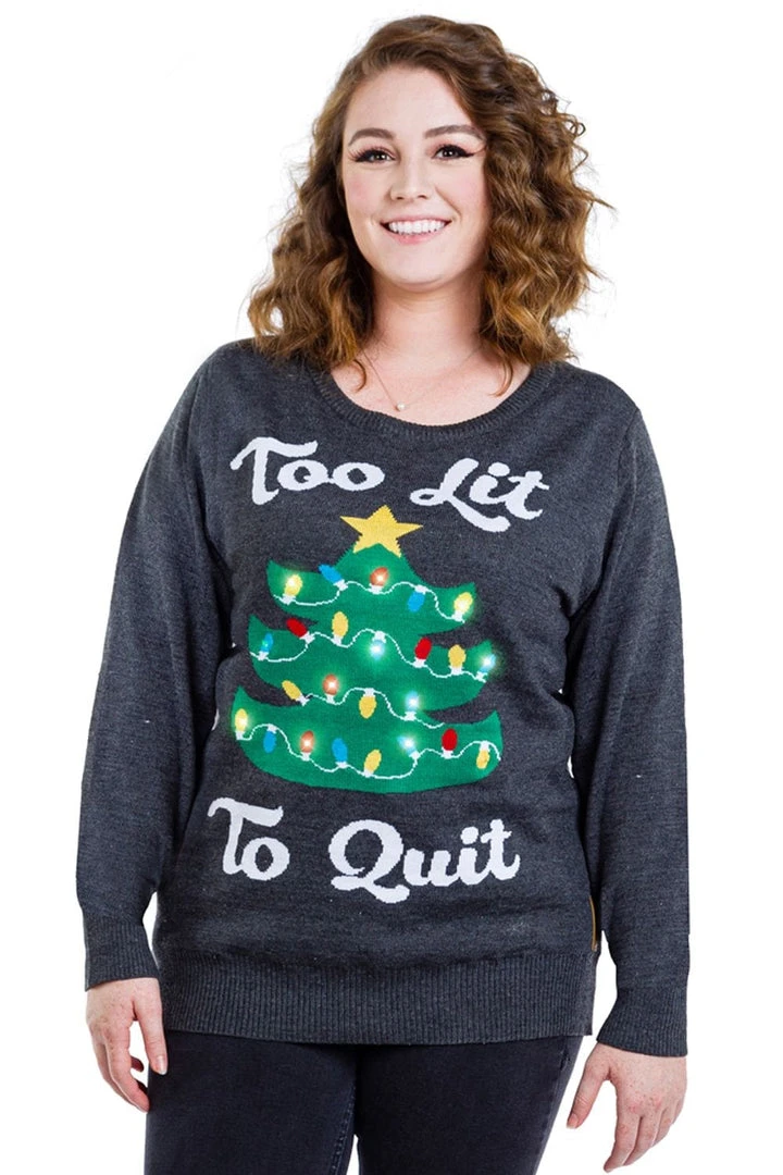 Tipsy Elves Women's Too Lit Light Up Plus Size Ugly Christmas Sweater 5 Tipsy Elves Women's Too Lit Light Up Plus Size Ugly Christmas Sweater