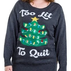 Tipsy Elves Women's Too Lit Light Up Plus Size Ugly Christmas Sweater