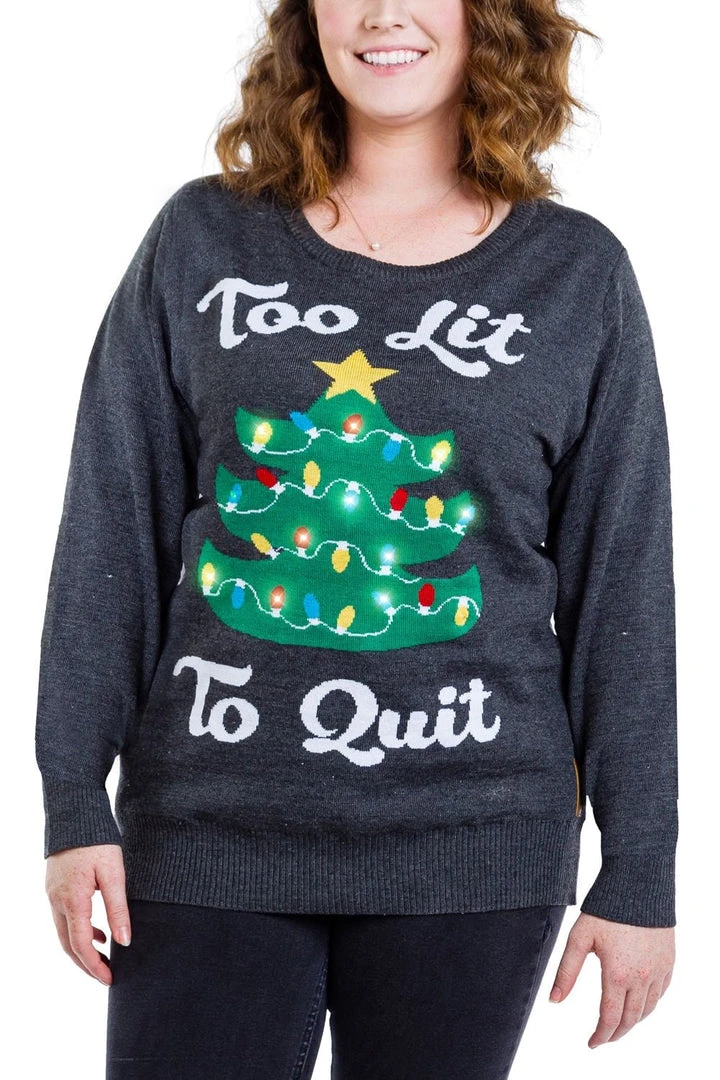 Tipsy Elves Women's Too Lit Light Up Plus Size Ugly Christmas Sweater 3 Tipsy Elves Women's Too Lit Light Up Plus Size Ugly Christmas Sweater