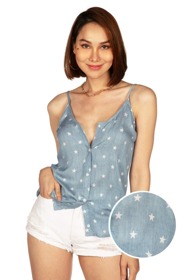 Tipsy Elves Women's Chambray Flag Button Down Tank Top 3 Tipsy Elves Women's Chambray Flag Button Down Tank Top