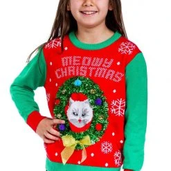 Tipsy Elves Boy's / Girl's Cat In Wreath Ugly Christmas Sweater 12 Tipsy Elves Boy's / Girl's Cat In Wreath Ugly Christmas Sweater
