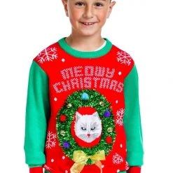 Tipsy Elves Boy's / Girl's Cat In Wreath Ugly Christmas Sweater 10 Tipsy Elves Boy's / Girl's Cat In Wreath Ugly Christmas Sweater