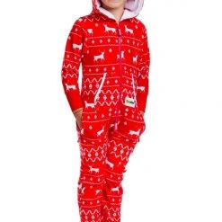 Tipsy Elves Boy's / Girl's Red Fair Isle Reindeer Jumpsuit Holidays & Occasions