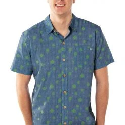 Tipsy Elves Men's Blue Clover Button Down Shirt