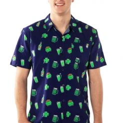 Tipsy Elves Men's Green Beer Button Down Shirt
