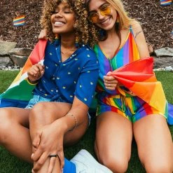 Tipsy Elves Rainbow Hearts Tie-Front Shirt - Women's Cut 12 Tipsy Elves Rainbow Hearts Tie-Front Shirt - Women's Cut