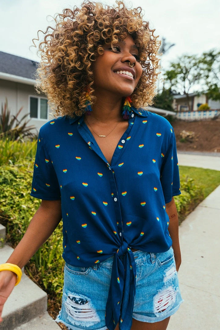 Tipsy Elves Rainbow Hearts Tie-Front Shirt - Women's Cut 4 Tipsy Elves Rainbow Hearts Tie-Front Shirt - Women's Cut