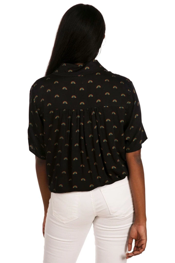 Tipsy Elves Black Rainbow All The Way Tie-Front Shirt - Women's Cut 4 Tipsy Elves Black Rainbow All The Way Tie-Front Shirt - Women's Cut