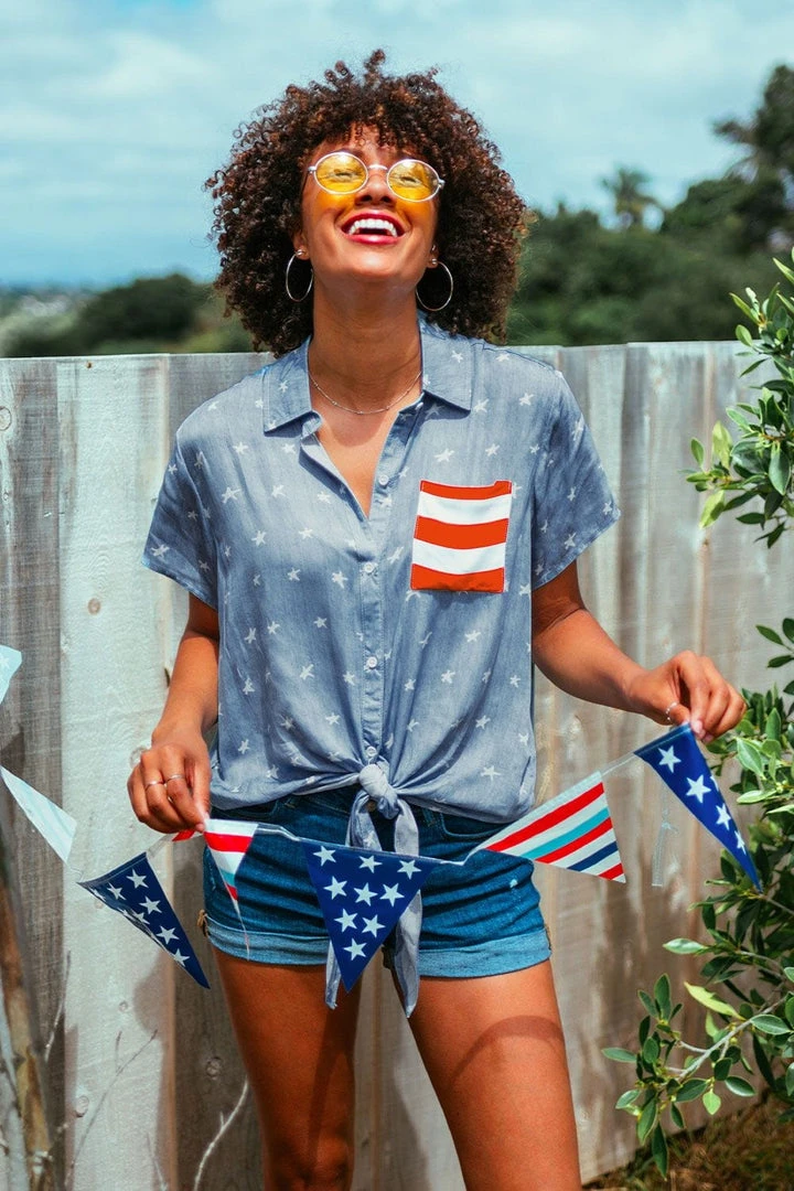 Tipsy Elves Women's American Pride Tie-Front Shirt 4 Tipsy Elves Women's American Pride Tie-Front Shirt