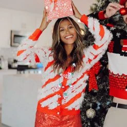 Tipsy Elves Women's Candy Cane Tinsel Cardigan