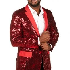 Tipsy Elves Men Red Sequin All Over Blazer