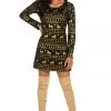 Tipsy Elves Women's Gold Foil Fair Isle Dress 1 Tipsy Elves Women's Gold Foil Fair Isle Dress