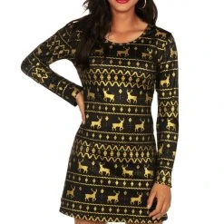 Tipsy Elves Women's Gold Foil Fair Isle Dress 6 Tipsy Elves Women's Gold Foil Fair Isle Dress