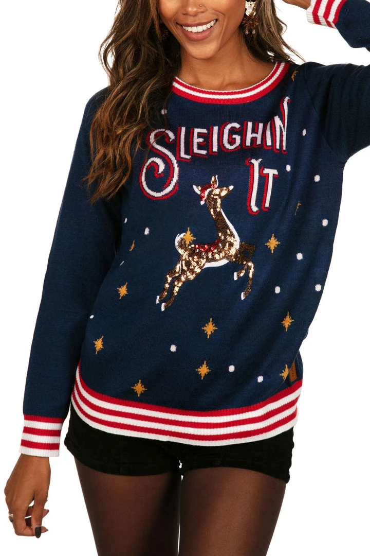 Tipsy Elves Women's Sleighin' It Ugly Christmas Sweater 3 Tipsy Elves Women's Sleighin' It Ugly Christmas Sweater