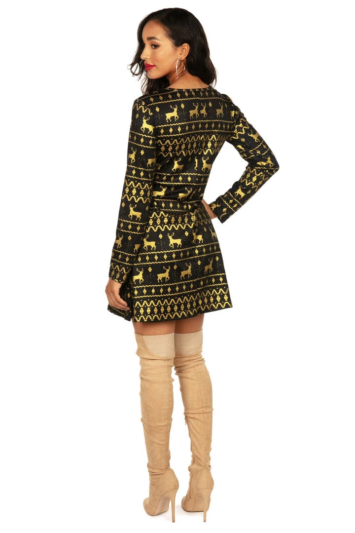 Tipsy Elves Women's Gold Foil Fair Isle Dress 5 Tipsy Elves Women's Gold Foil Fair Isle Dress