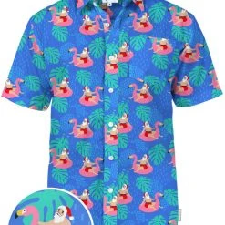 Tipsy Elves Men's Santa Pool Party Button Down Shirt