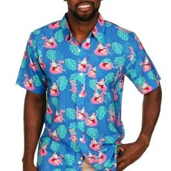 Tipsy Elves Men's Santa Pool Party Button Down Shirt