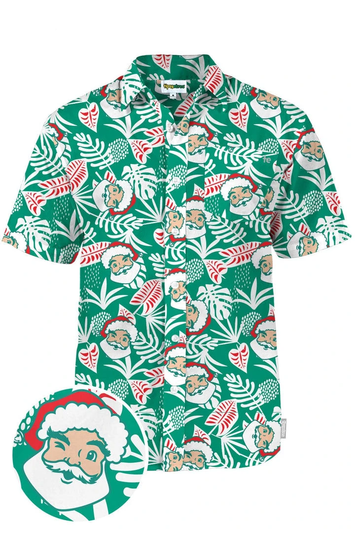 Tipsy Elves Men's Santa Palms Button Down Shirt 3 Tipsy Elves Men's Santa Palms Button Down Shirt