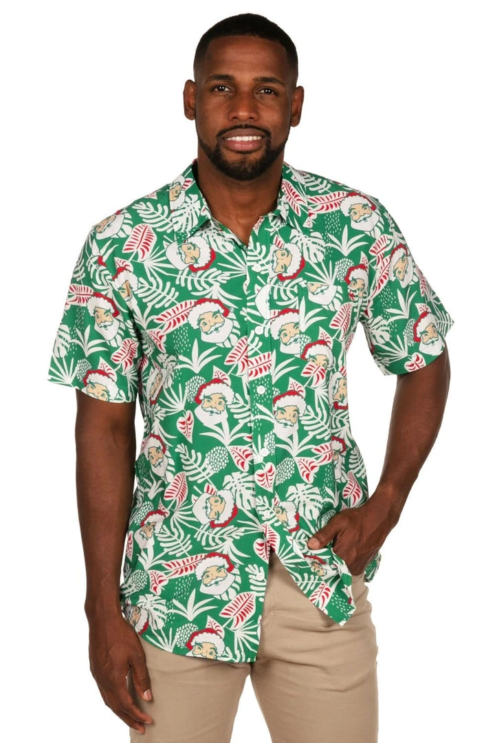 Tipsy Elves Men's Santa Palms Button Down Shirt 4 Tipsy Elves Men's Santa Palms Button Down Shirt