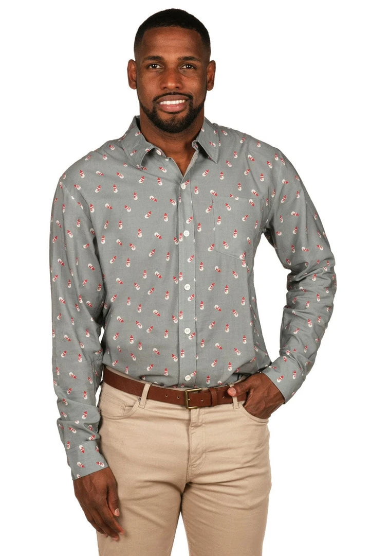 Tipsy Elves Men's Grey Snowman Long-Sleeve Button Down Shirt 5 Tipsy Elves Men's Grey Snowman Long-Sleeve Button Down Shirt