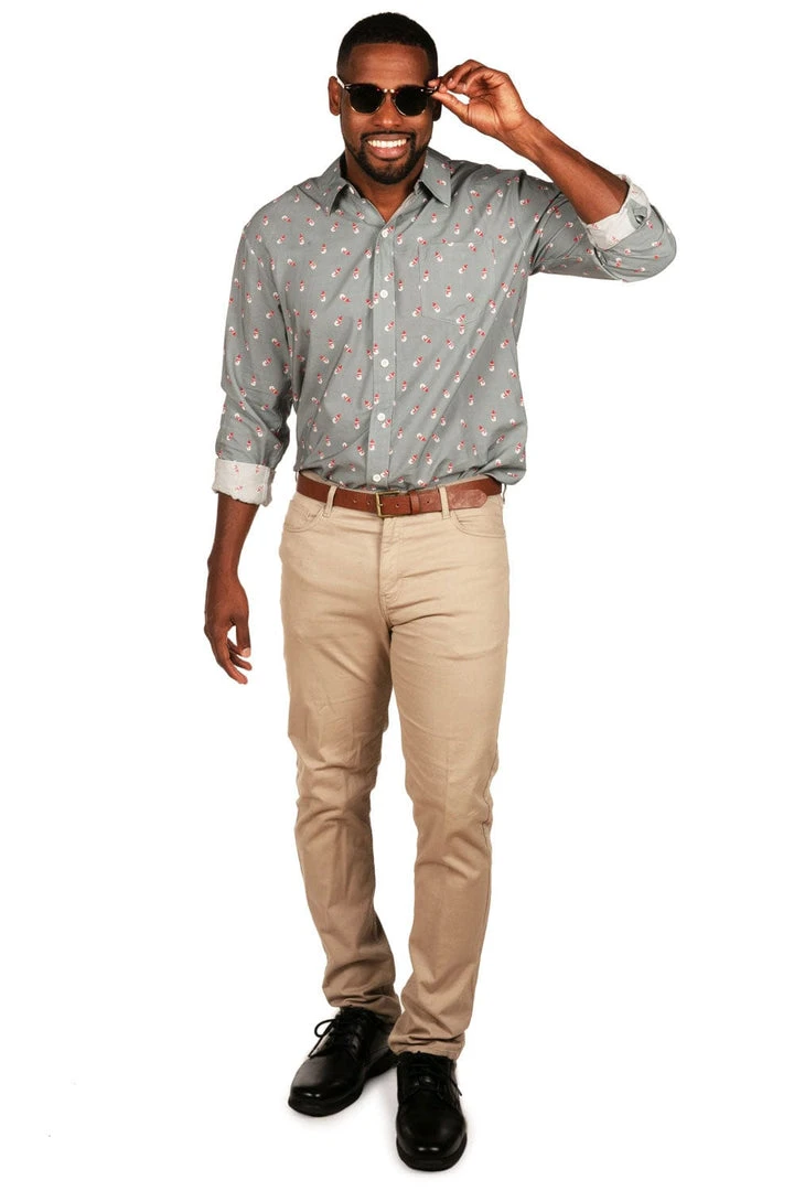 Tipsy Elves Men's Grey Snowman Long-Sleeve Button Down Shirt 6 Tipsy Elves Men's Grey Snowman Long-Sleeve Button Down Shirt