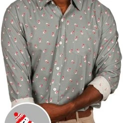 Tipsy Elves Men's Grey Snowman Long-Sleeve Button Down Shirt