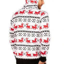 Tipsy Elves Men's Red And White Reindeer Hoodie