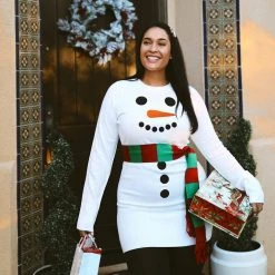 Tipsy Elves Women's Snowman Scarf Sweater Dress 12 Tipsy Elves Women's Snowman Scarf Sweater Dress