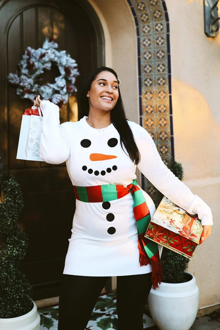 Tipsy Elves Women's Snowman Scarf Sweater Dress 8 Tipsy Elves Women's Snowman Scarf Sweater Dress