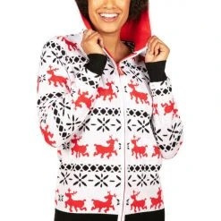 Tipsy Elves Women's Red And White Reindeer Hoodie